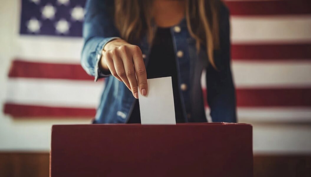 ballot, ballot box, american flag